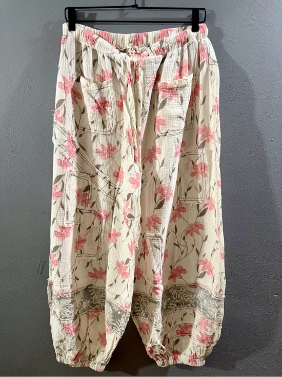 POL Pants - POL Cream Jogger Pants with Pink Floral Print